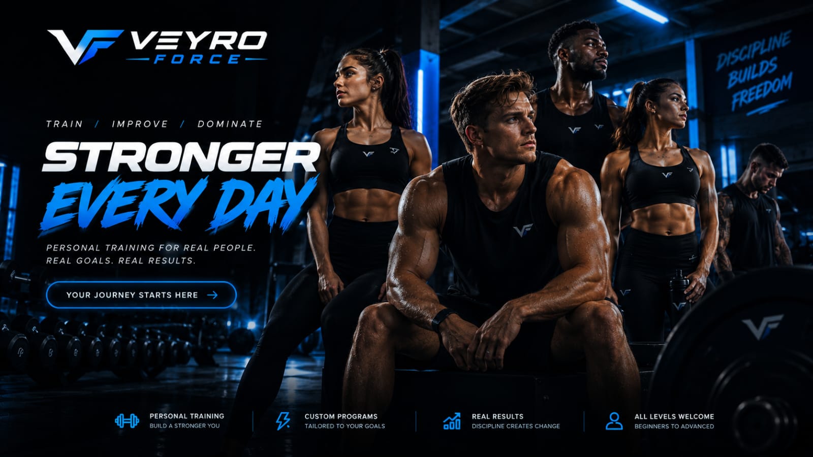 VEYRO FORCE — Stronger every day. Train, improve, dominate. Personal training for real people, real goals, real results.